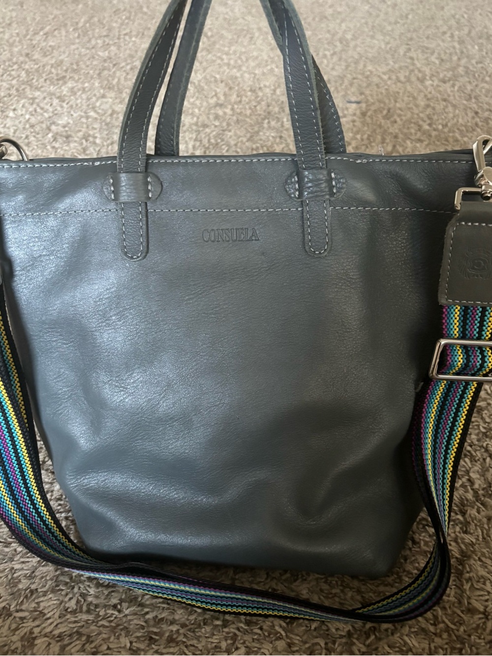Consuela Keanu midi Gray Leather women Tote with Multicolor Strap crossbody nwot